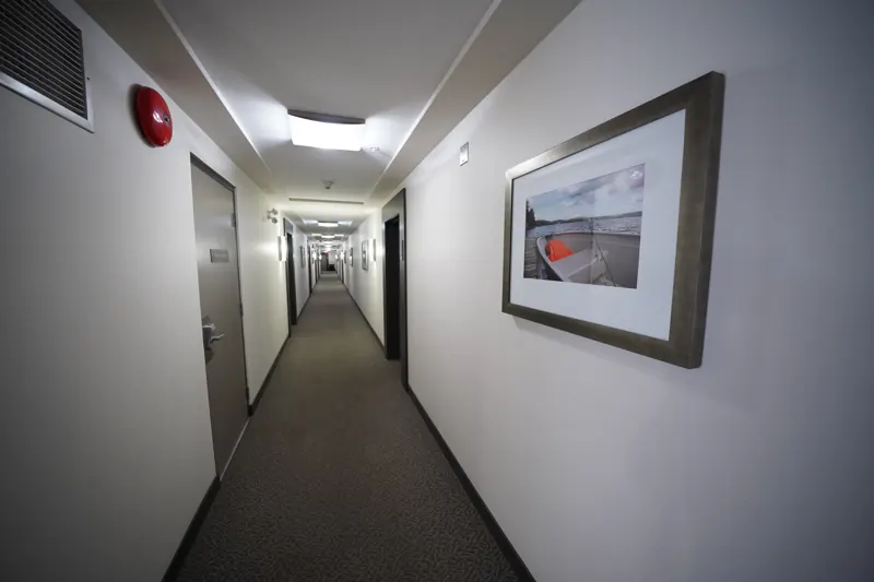 Bright interior hallway in a Strand building